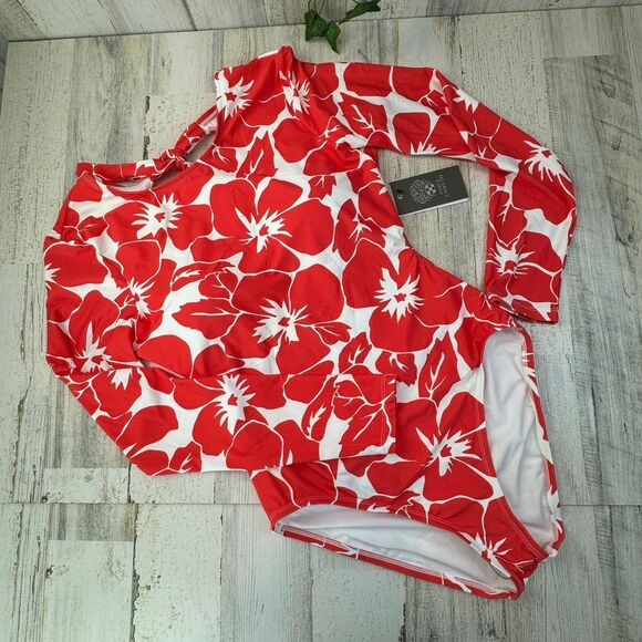 Vince CAMUTO Long Sleeve Open Back One-Piece floral Print rash guard new 8 - Picture 1 of 7